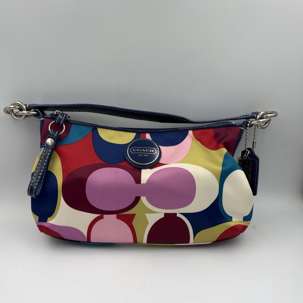 Vintage Y2K Coach F15187 Multi Scarf Print Satin Shoulder Bag Double Hangtag